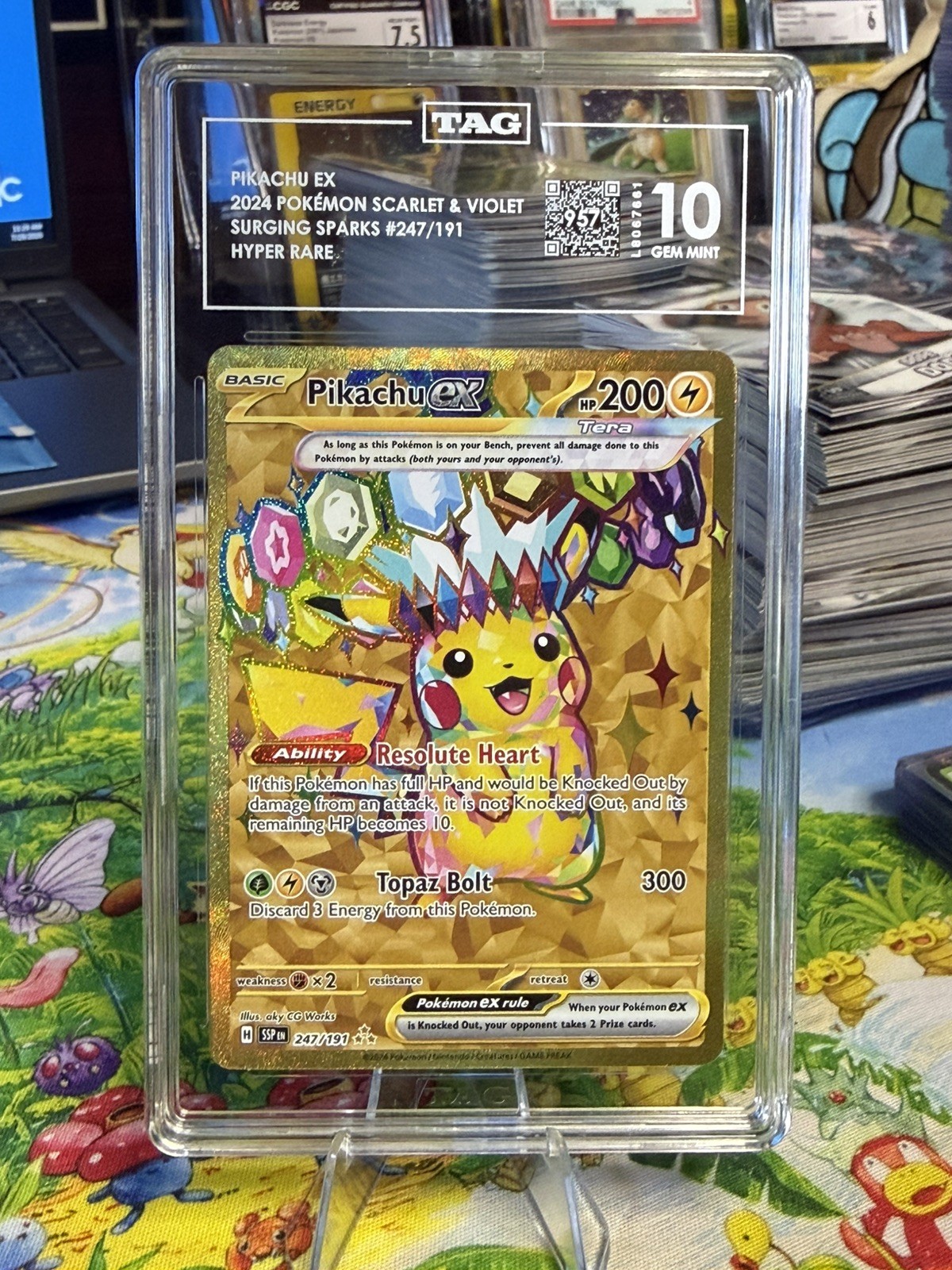 Pikachu ex 247/191 Sv08: Surging Sparks Holo TAG 10 GEM MINT
