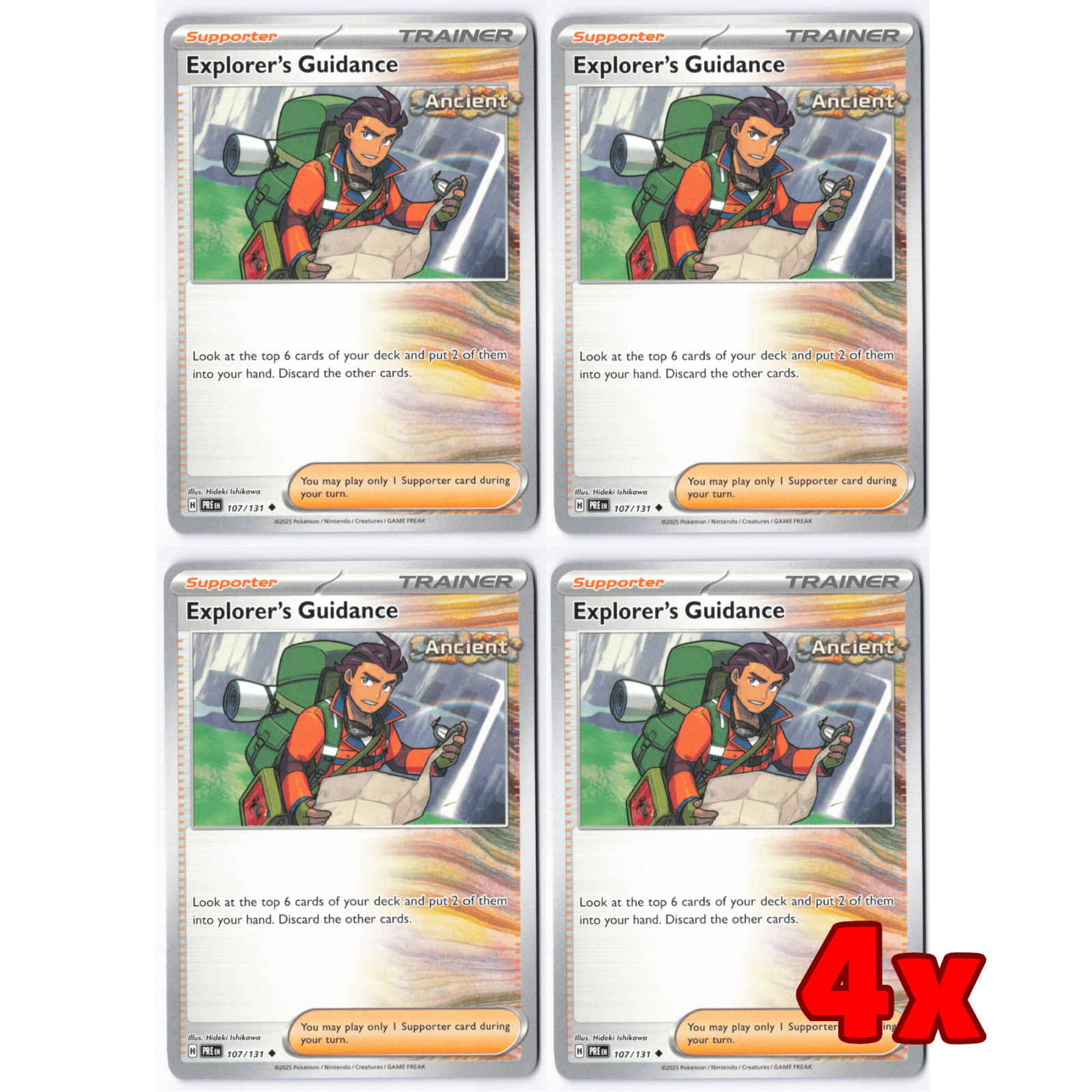 Pokémon TCG 4x Explorer’s Guidance 107/131 Prismatic Evolutions Playset NM
