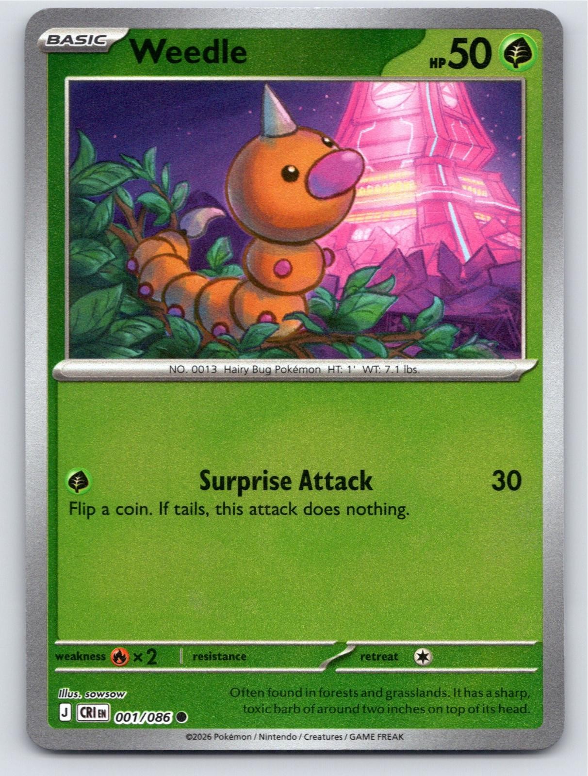 2026 POKEMON WEEDLE CHAOS RISING 001/086 REVERSE HOLO COMMON NM A2649 FREE S&H