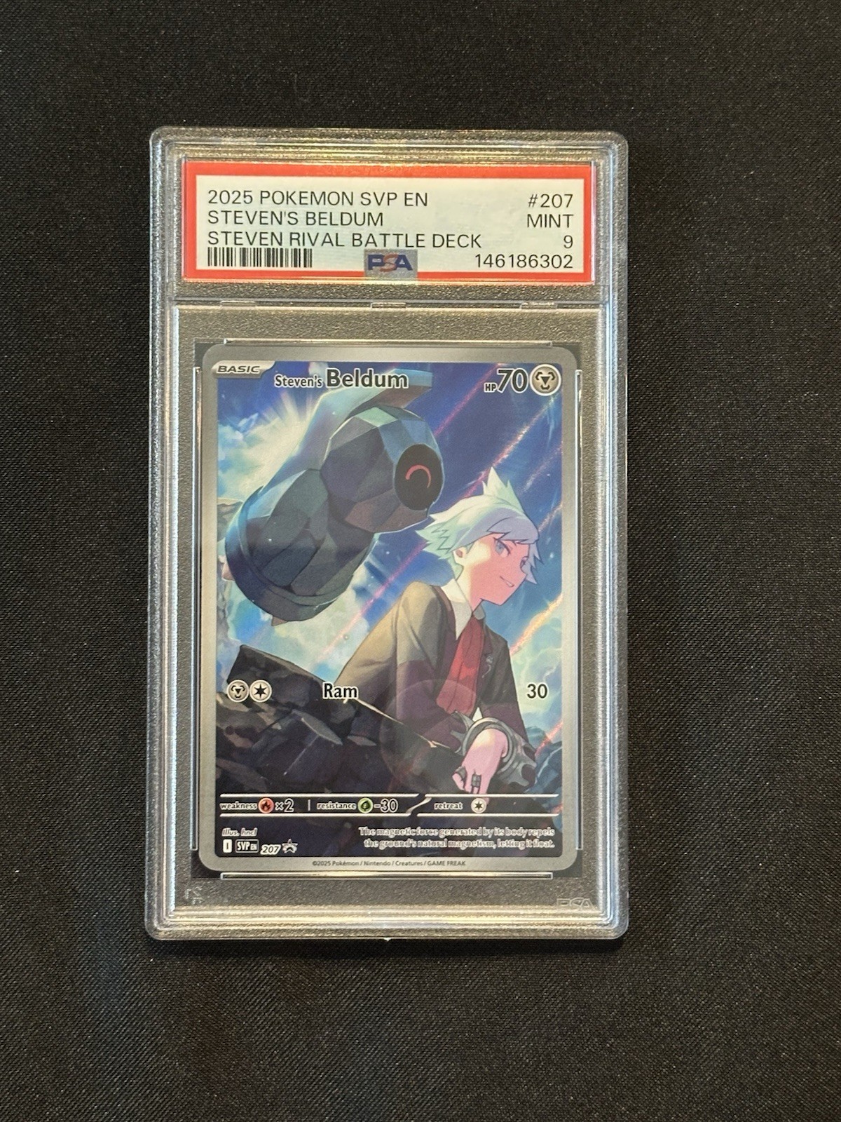 2025 POKEMON SVP EN-SV BLACK STAR PROMO #207 STEVEN’S BELDUM PSA 9