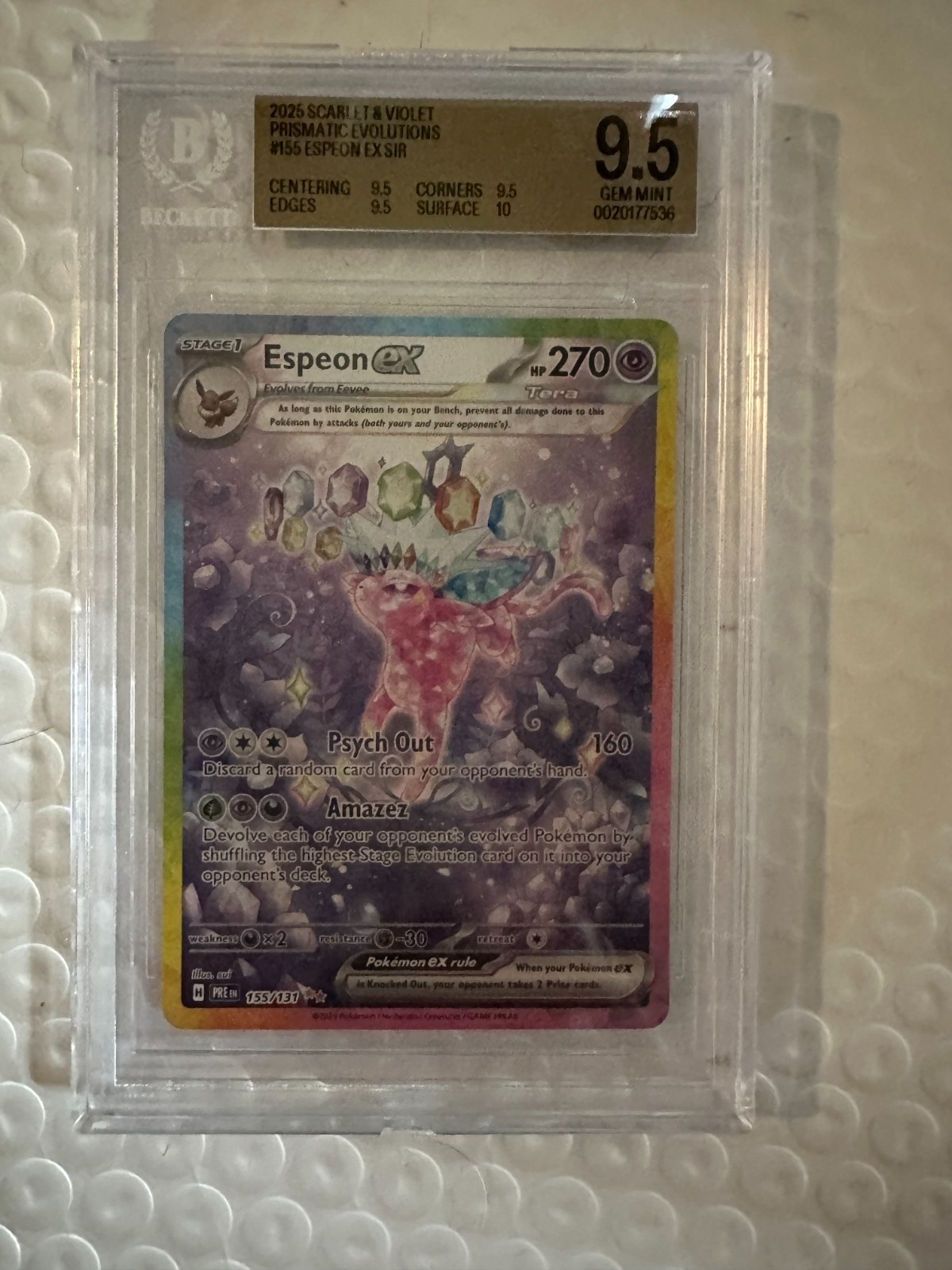 PRISMATIC EVOLUTIONS ESPEON EX SIR #155 BECKETT GRADED 9.5