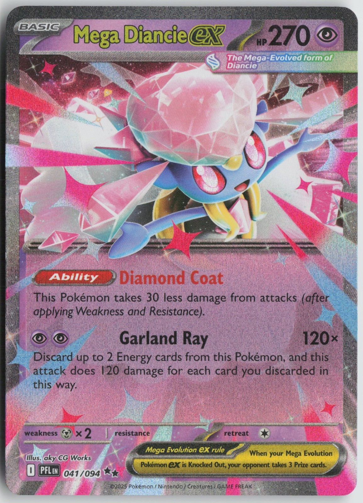 Mega Diancie ex Double Rare Holo ME02: Phantasmal Flames 041/094 NM aky CG Works