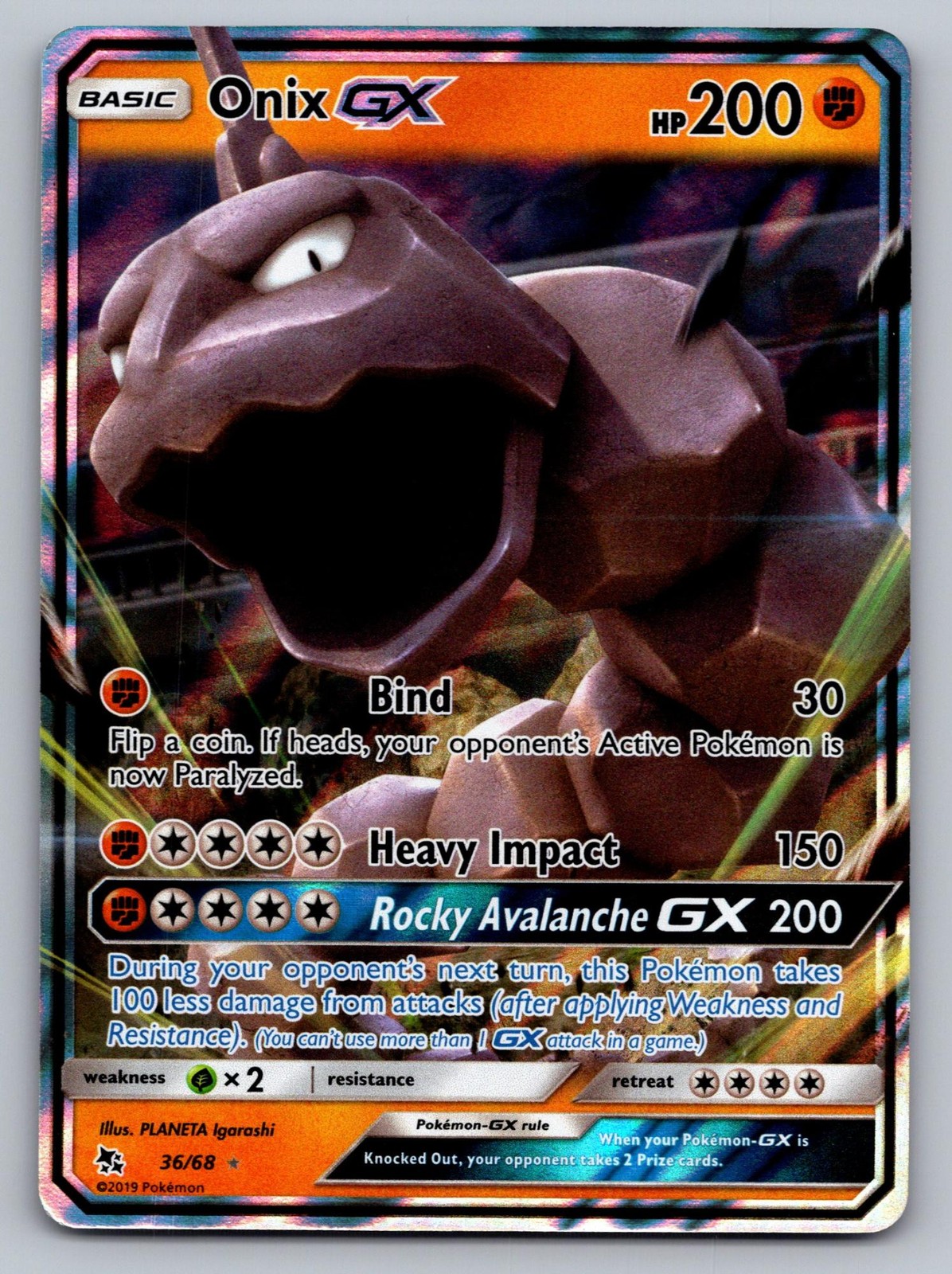 Onix GX 36/68 Holo GX Rare Hidden Fates Pokemon Lightly Played