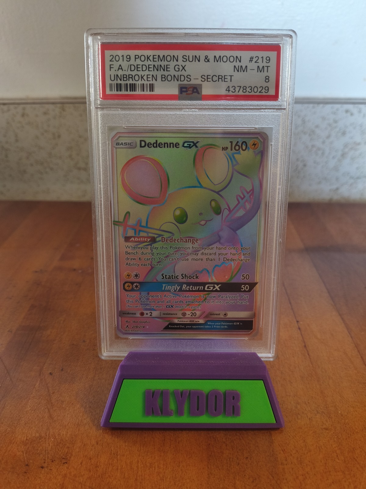 Dedenne GX 219/214 Rainbow Rare PSA 8