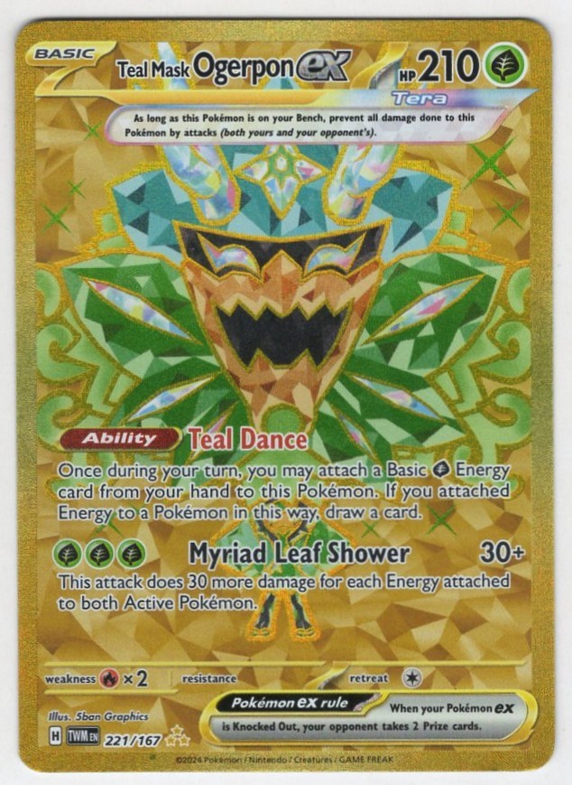 Pokemon Teal Mask Ogerpon ex 221/167 Sv06: Twilight Masquerade Holo NM/M