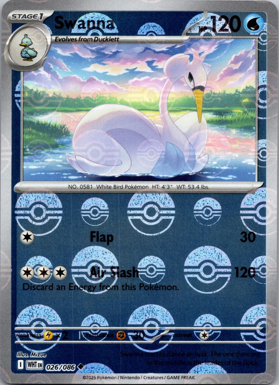 Swanna (Poke Ball Pattern) 026/086 Uncommon White Flare Pokemon Holo Near Mint
