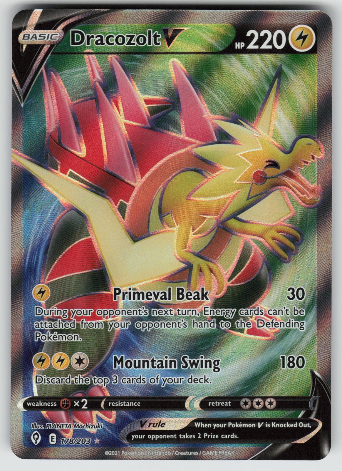 Dracozolt V (Full Art) 178/203 SWSH07: Evolving Skies Ultra Rare NM Holofoil
