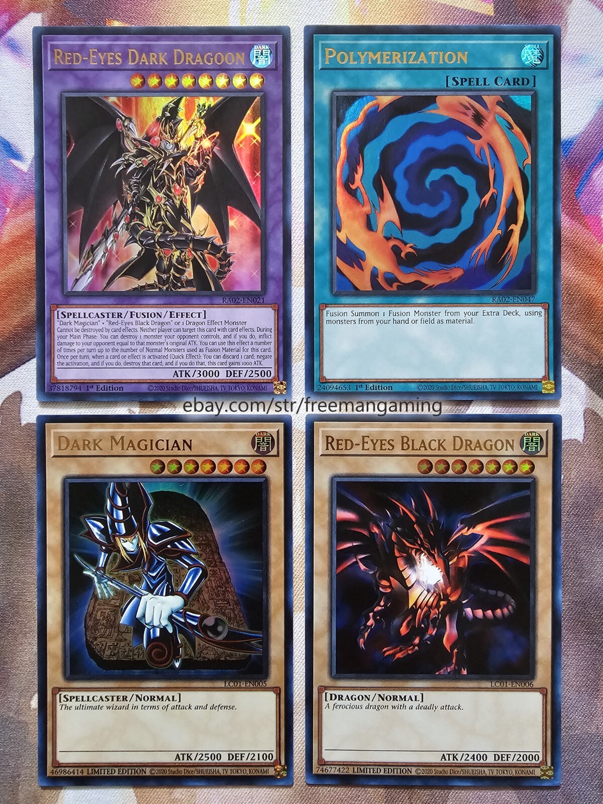 Yugioh Red-Eyes Dark Dragoon Set 4 card Black Dragon Magician Polymerization