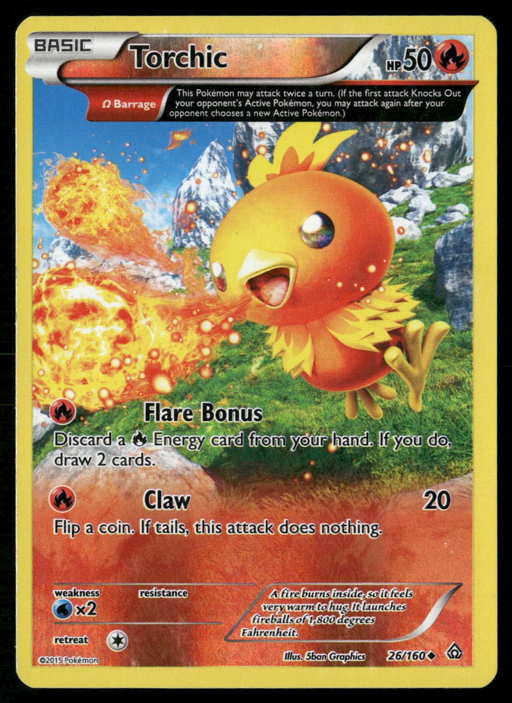 Torchic 26/160 Uncommon Primal Clash Pokemon Reverse Holo Heavily Played