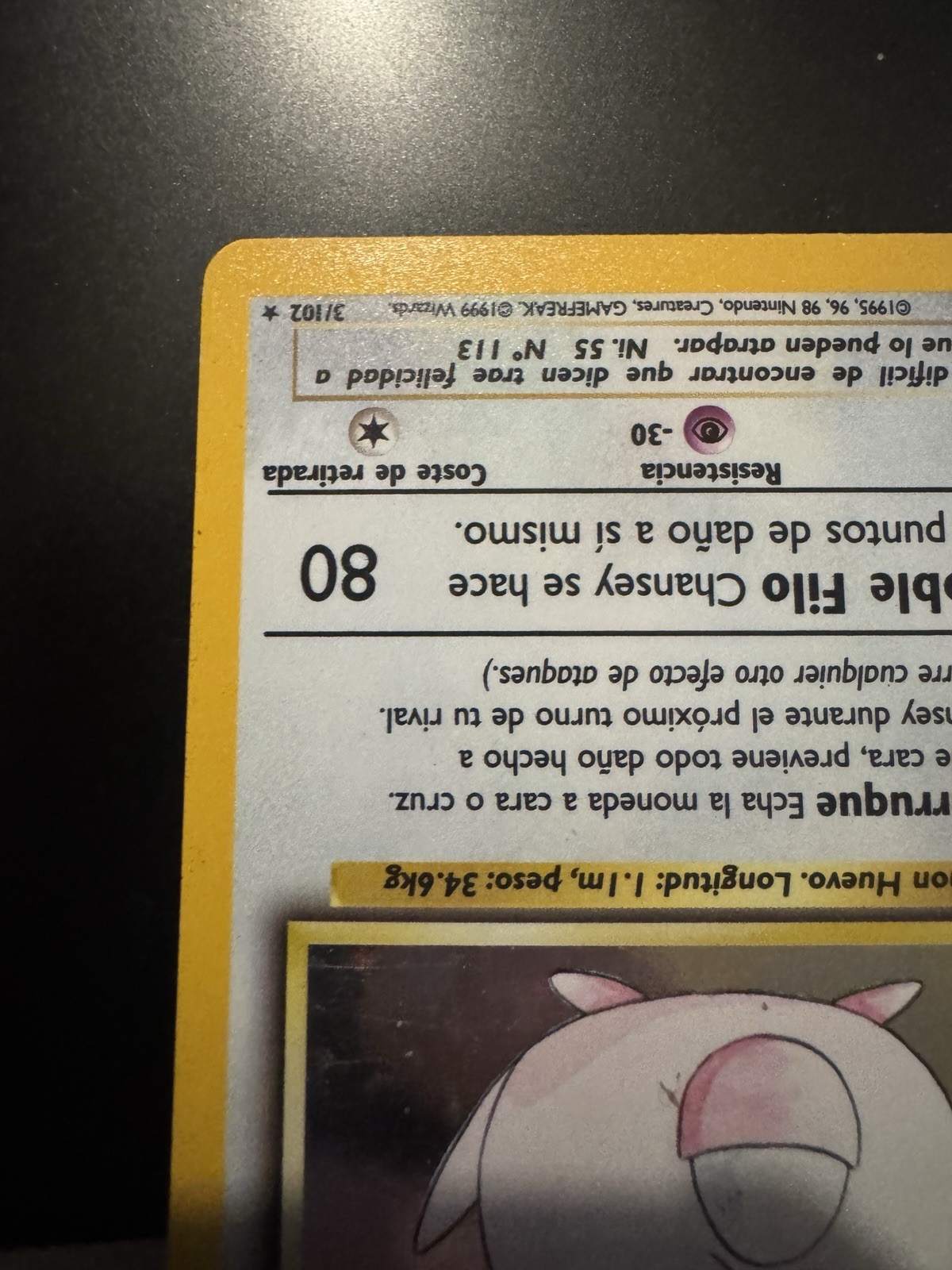 1st Edition Base Set Chansey 3/102 Holo Rare 1999 Authentic Spanish LP