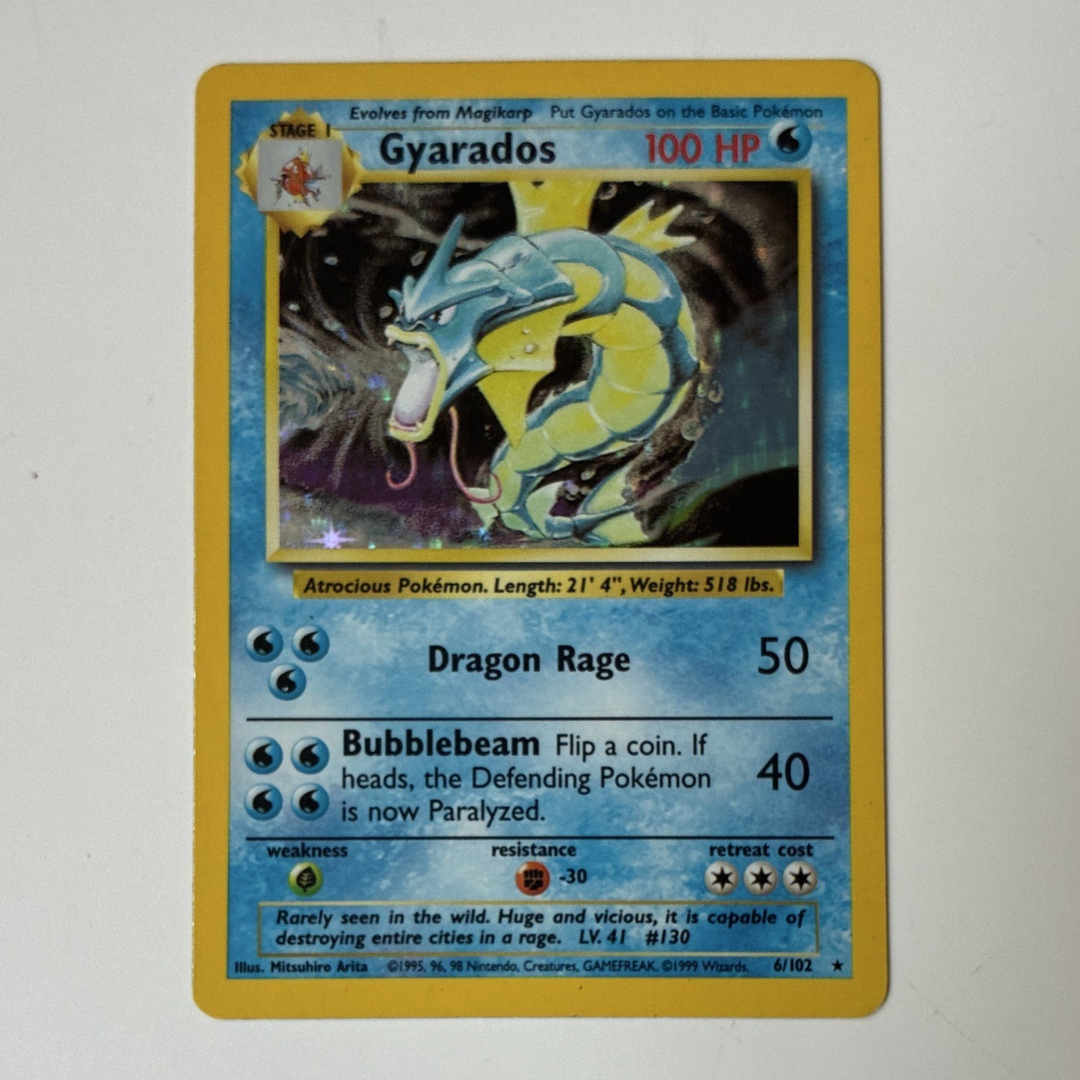 The Pokémon Company Gyarados 006/102 Base Set Holo Rare 100 HP English 1999
