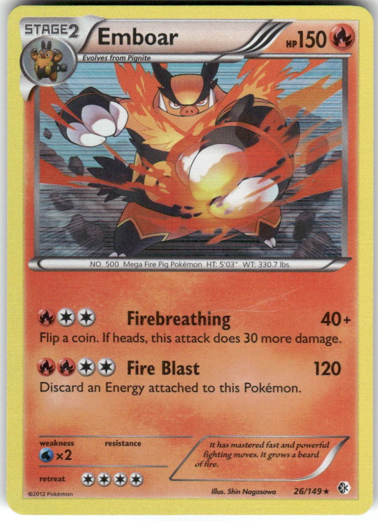 Emboar 26/149 Holo Rare Boundaries Crossed Pokemon Heavily Played