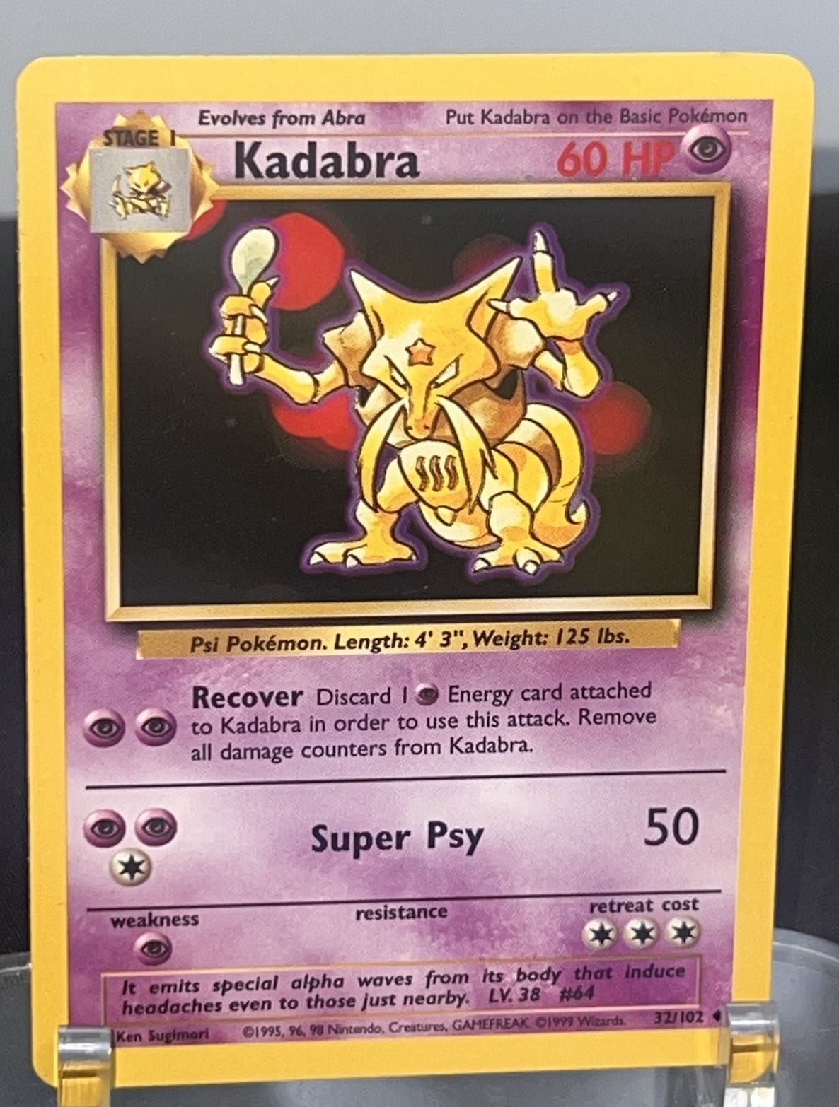 Pokémon TCG NM Kadabra Base Set 32/102 Regular Unlimited Uncommon