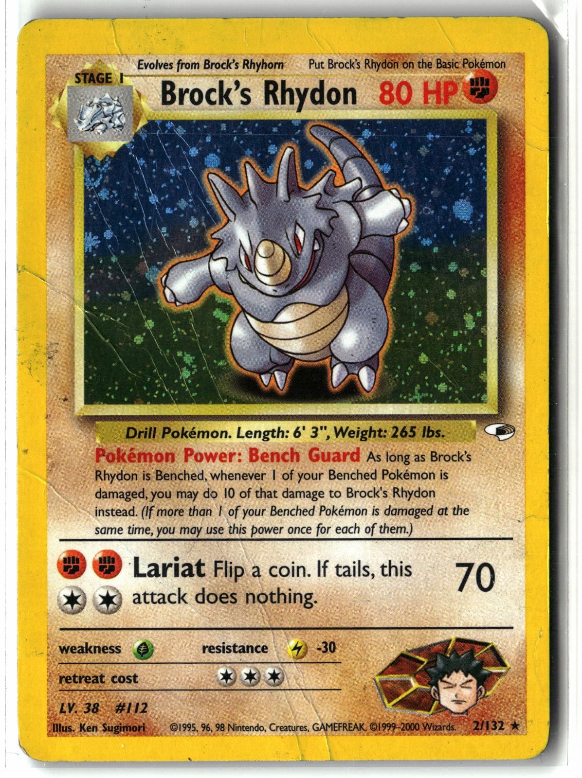 2000 Brock’s Rhydon ⭐️ 2/132 Vintage WOTC Holo Rare Gym Heroes Pokemon HP