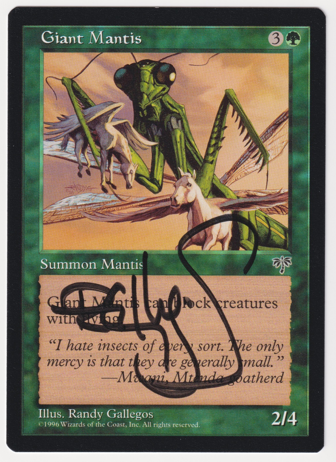 Signed Giant Mantis Proof NM Mirage Artist Randy Gallegos 1996 WOTC MTG Magic AP