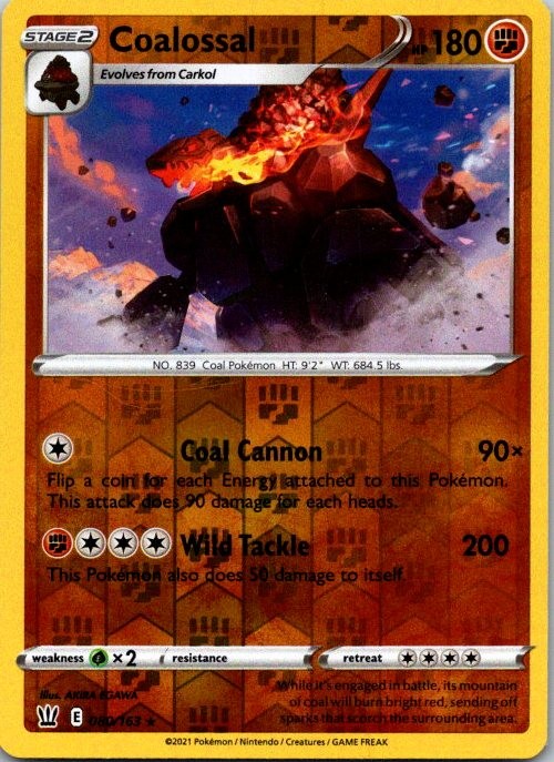 Coalossal Reverse Holo Holo Rare SWSH05: Battle Styles 080/163 NM