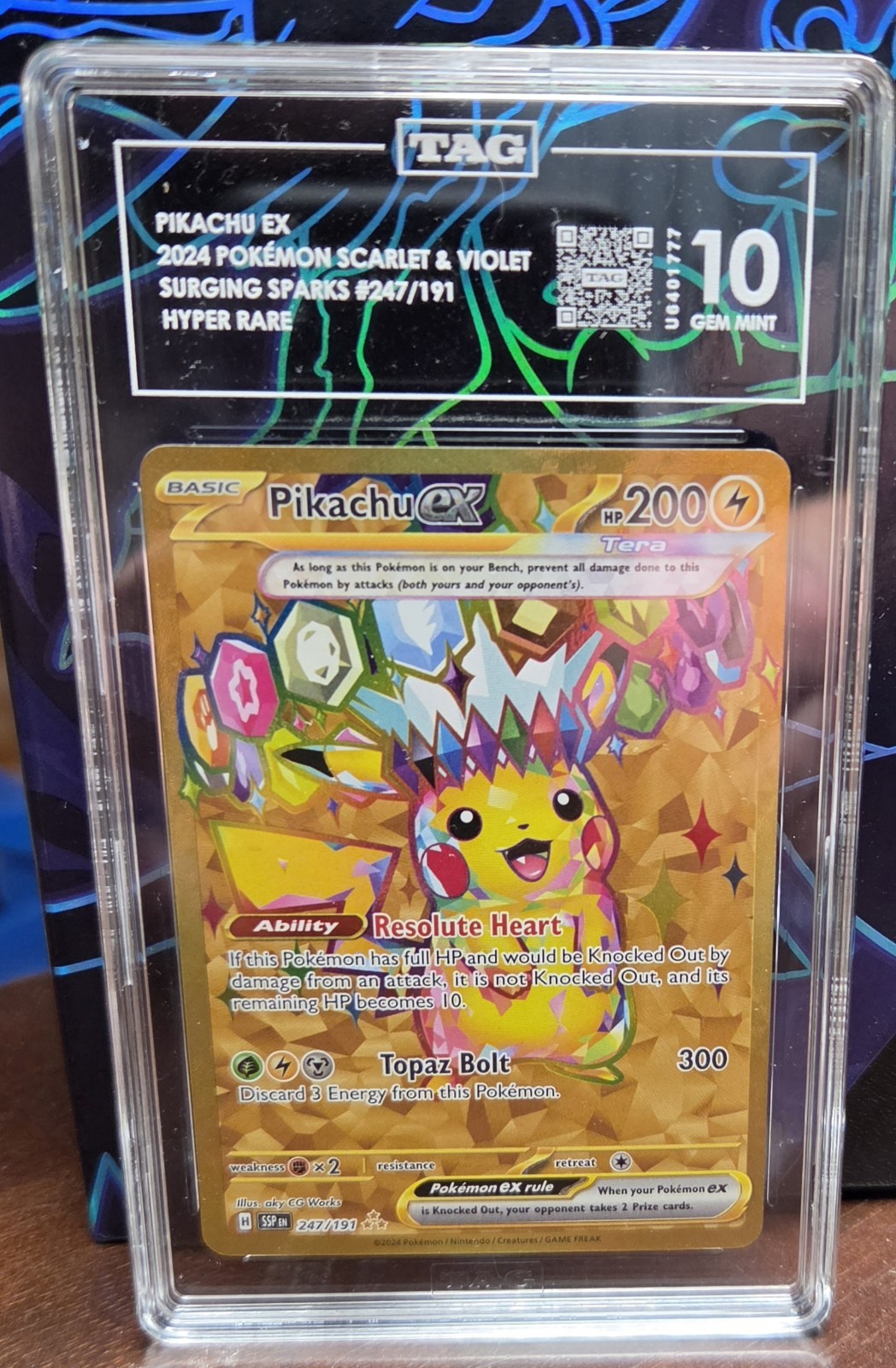 Pikachu ex 247/191 Sv08: Surging Sparks Holo TAG 10 GEM MINT