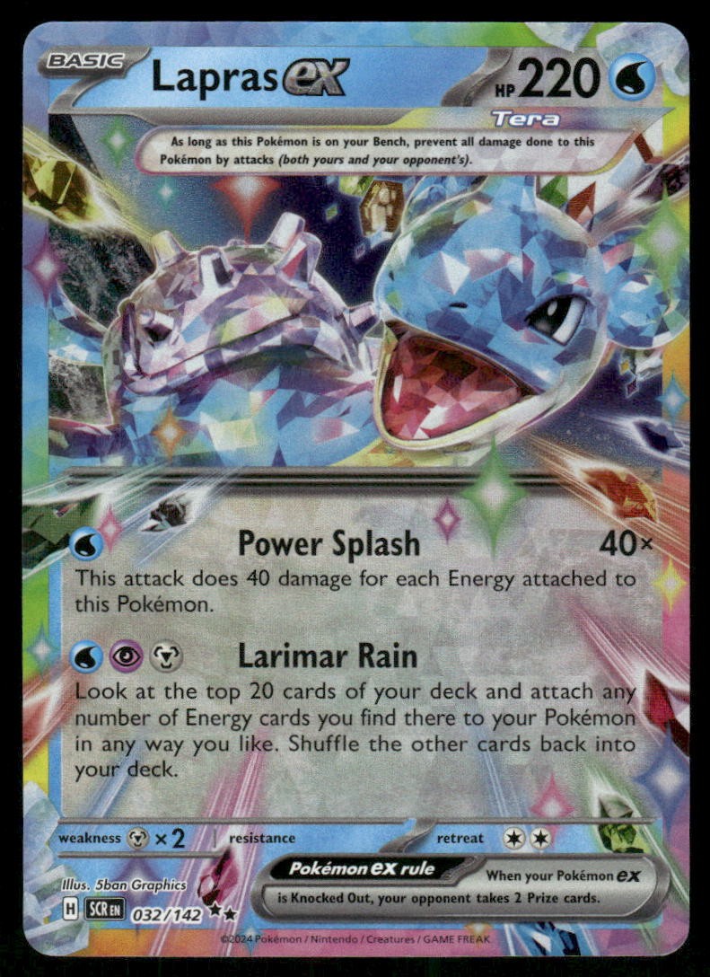 2024 Lapras ex – 032/142 Double Rare Holo NM SV07: Stellar Crown Pokémon