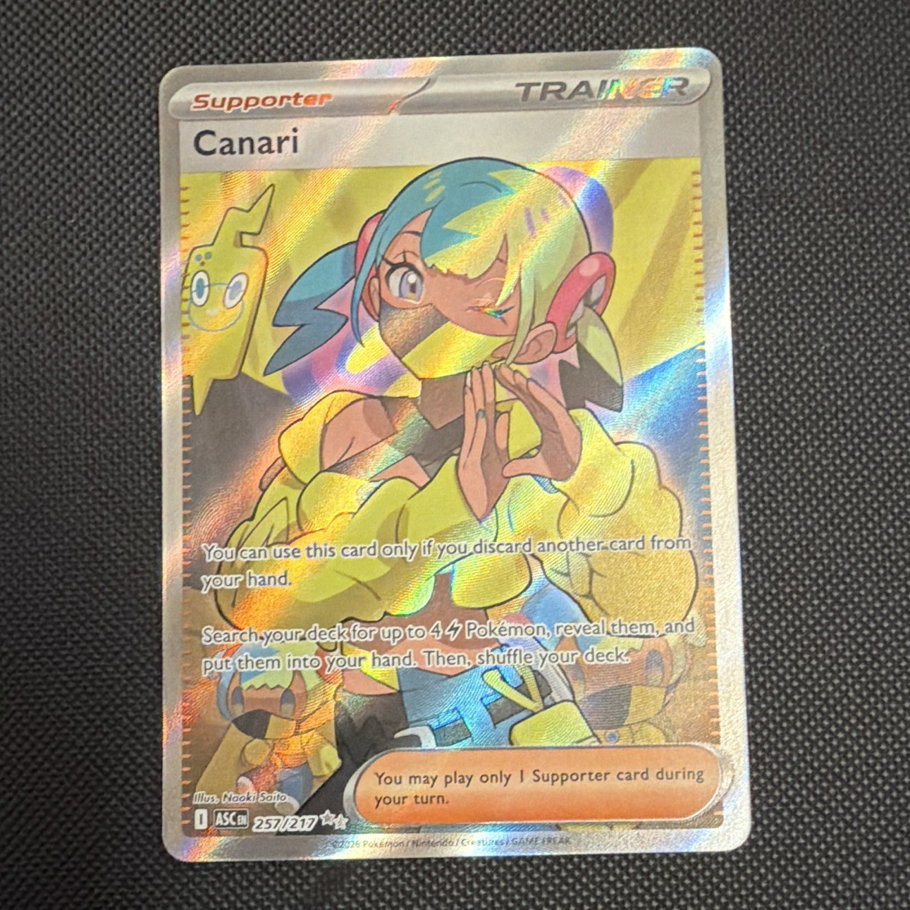 Pokemon TCG Canari Trainer Supporter Secret Rare Holo 257/217 ASCN English 2026