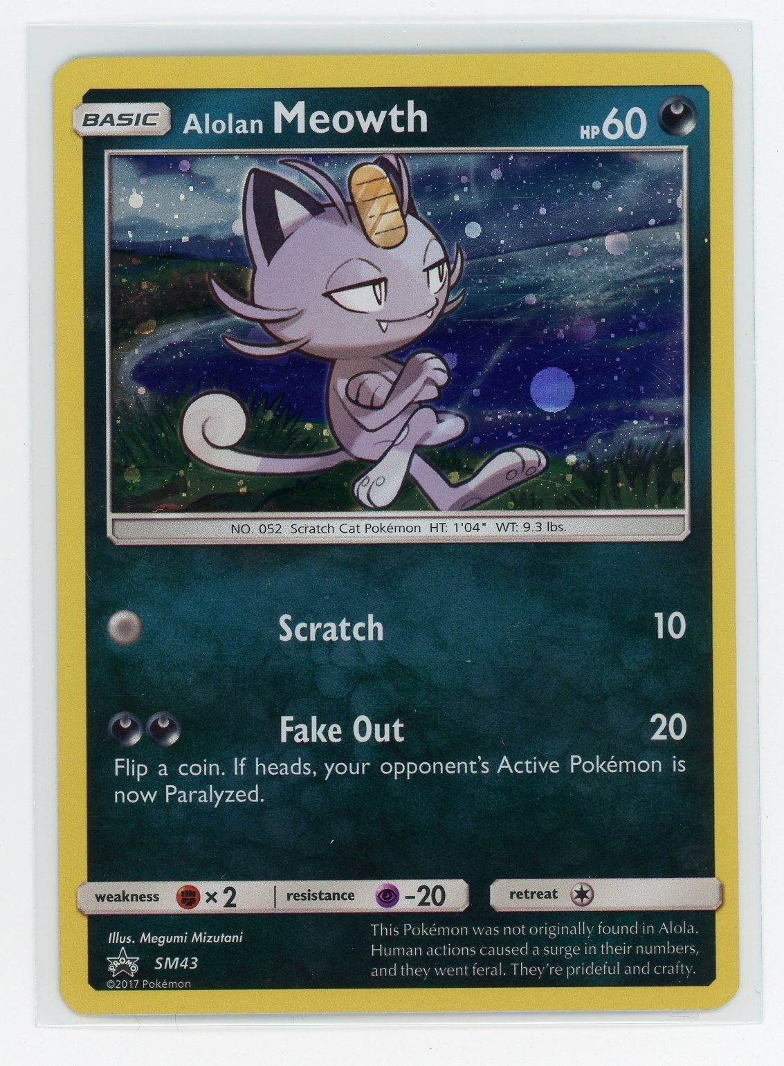 Pokemon TCG – Alolan Meowth SM43 – Sun & Moon Promos – Cosmo Holo