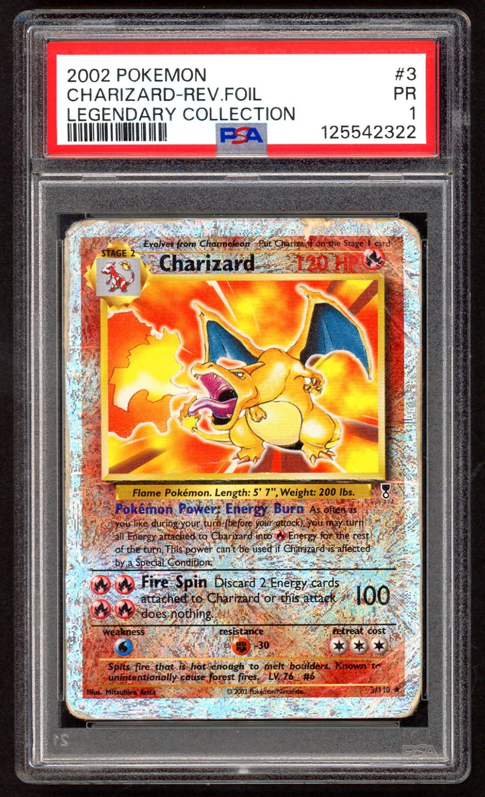 Pokemon Card – PSA 1 Charizard 3/110 – Legendary Collection Reverse Holo – PR