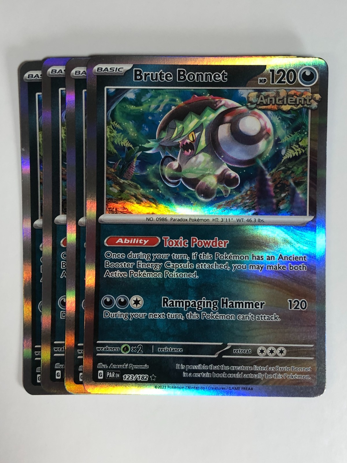 Pokemon TCG Paradox Rift 4x Playset Holographic Brute Bonnet 123/182 Near Mint