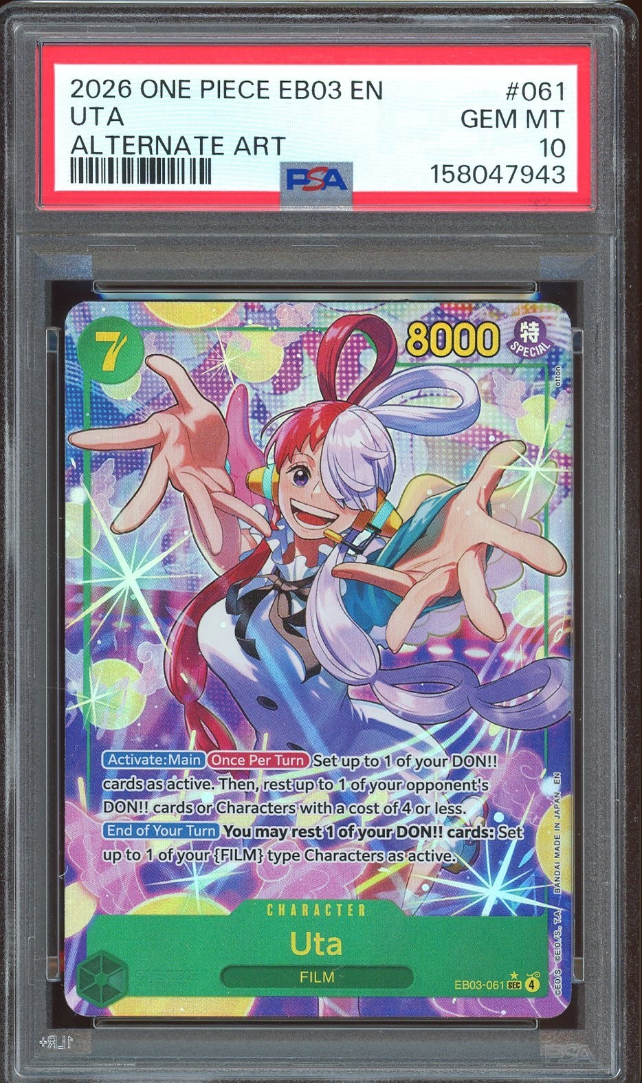 2026 One Piece EB03 EN Heroine’s Edition #061 UTA Alternate Art PSA 10