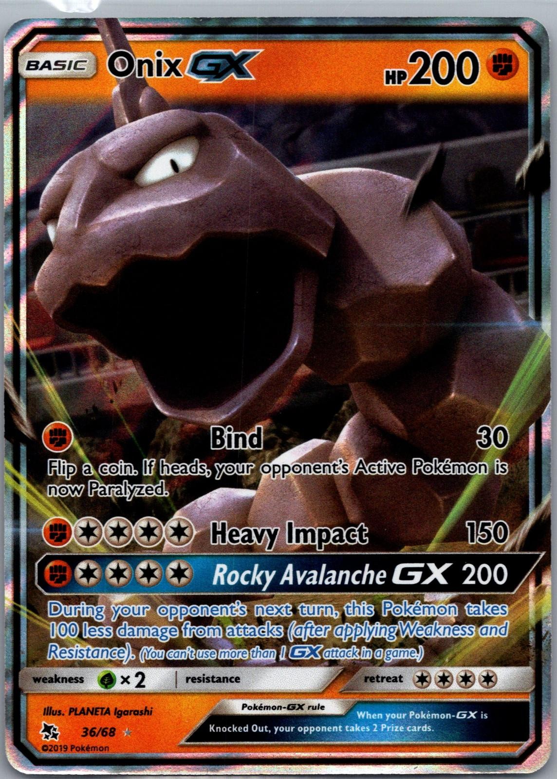 Onix GX 36/68 Hidden Fates Pokemon TCG Holo GX Rare NM