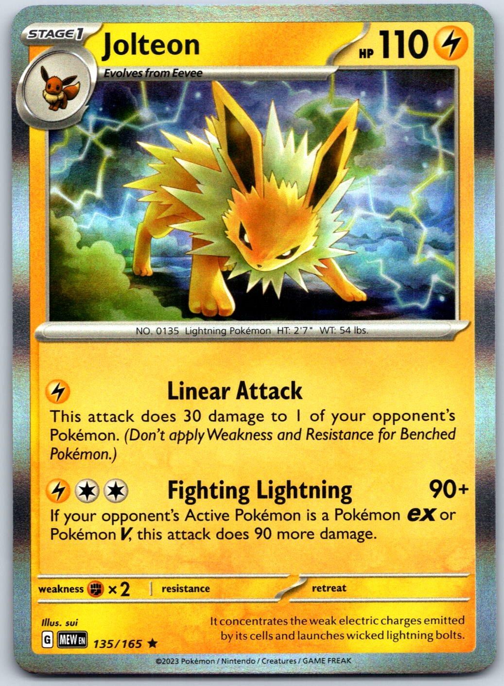 Jolteon 135/165 Rare 151 Pokemon Holo Near Mint