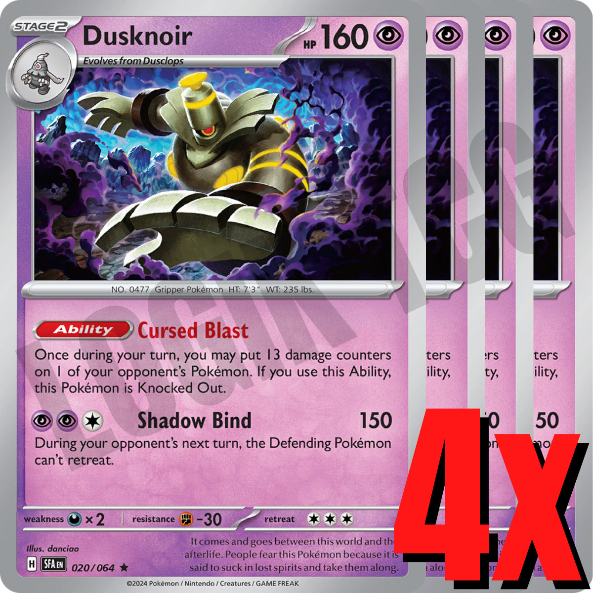 4x Dusknoir 020/064 x4 – Shrouded Fable – Pokemon TCG – Holo Rare – Playset