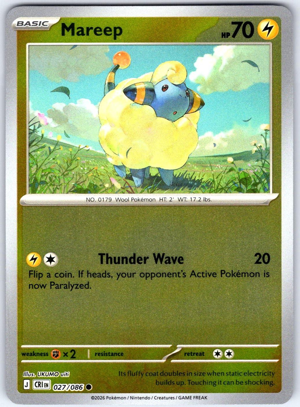 MAREEP – Pokemon – 027/086 Chaos Rising – Reverse Holo NM/M