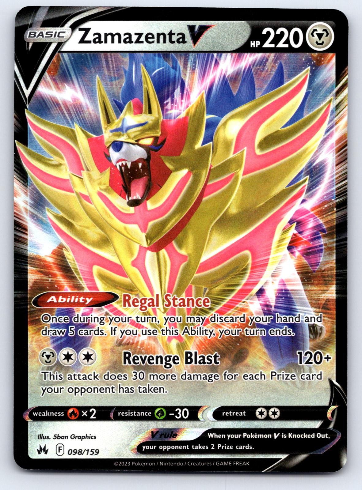 Zamazenta V 098/159 Holo V Rare Crown Zenith Pokemon Near Mint