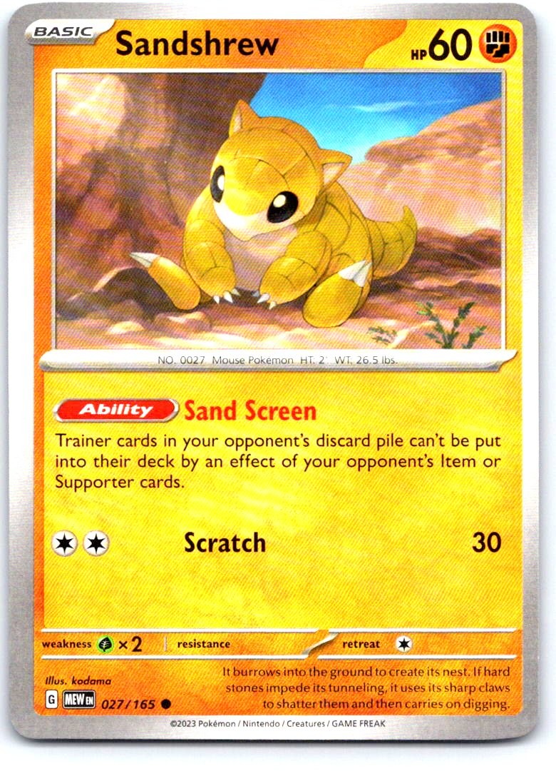 Sandshrew 027/165 Common 151 Pokemon Near Mint