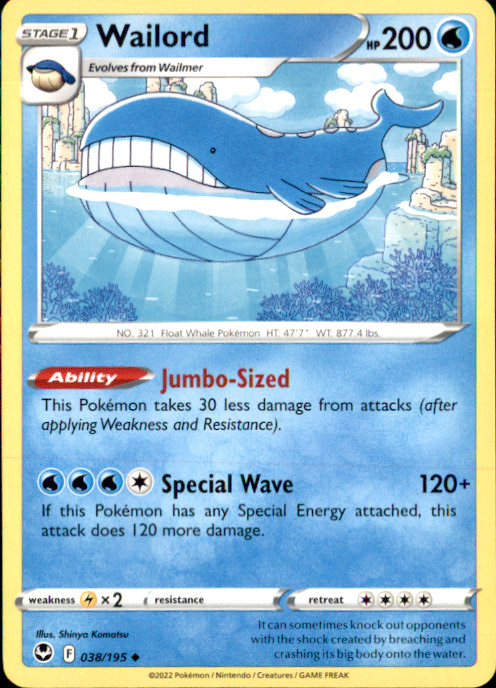 Wailord Uncommon SWSH12: Silver Tempest 038/195 NM Shinya Komatsu 2022