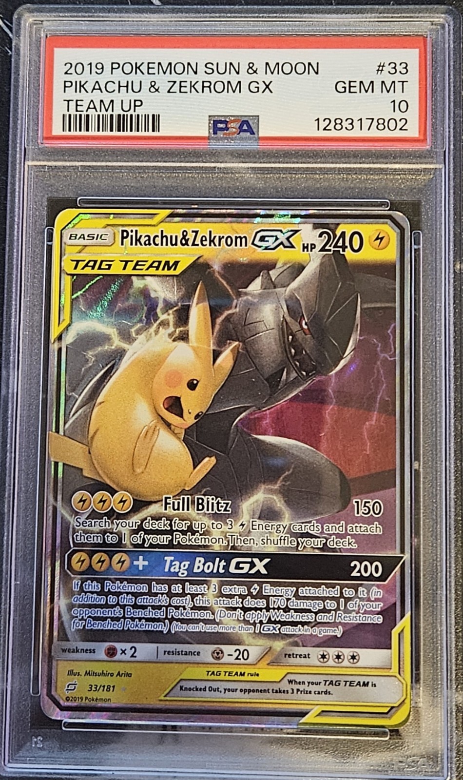Pikachu & Zekrom GX 33/181 2019 Tag Team PSA 10