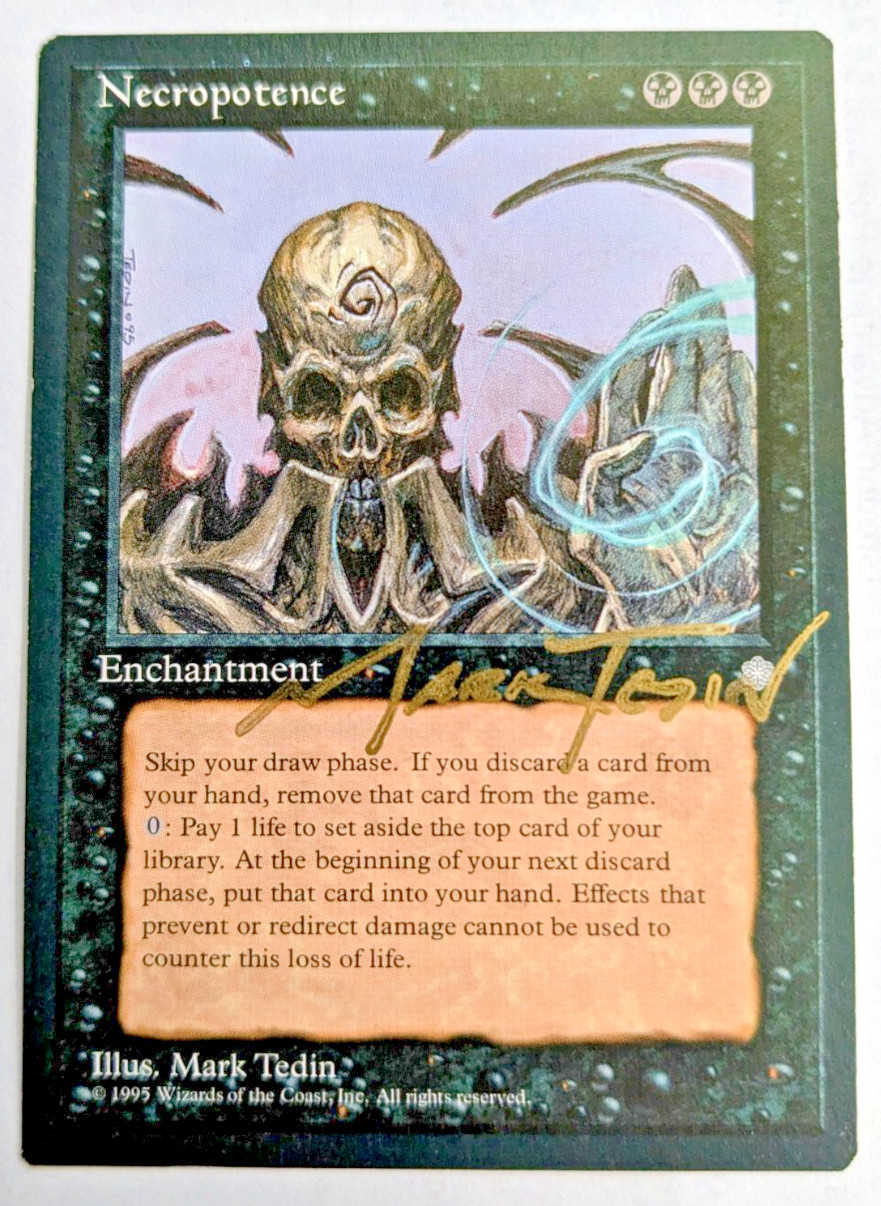 MTG ICE AGE Necropotence SIGNED IN GOLD BY MARK TEDIN
