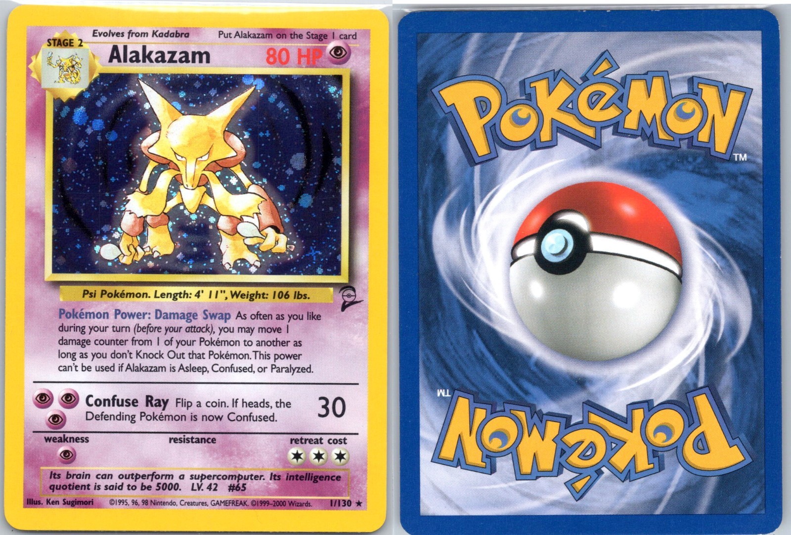 Alakazam 1/130 Holo Rare Base Set 2 Pokemon NM
