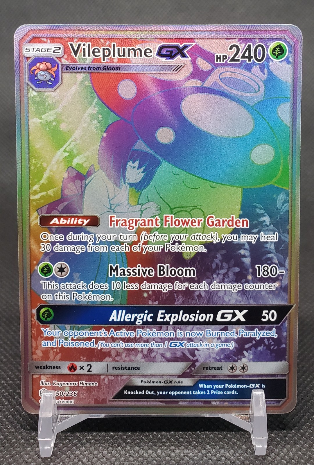 Vileplume GX (Secret) 250/236 Sm-Cosmic Eclipse Pokemon Full Art Rainbow Holo NM