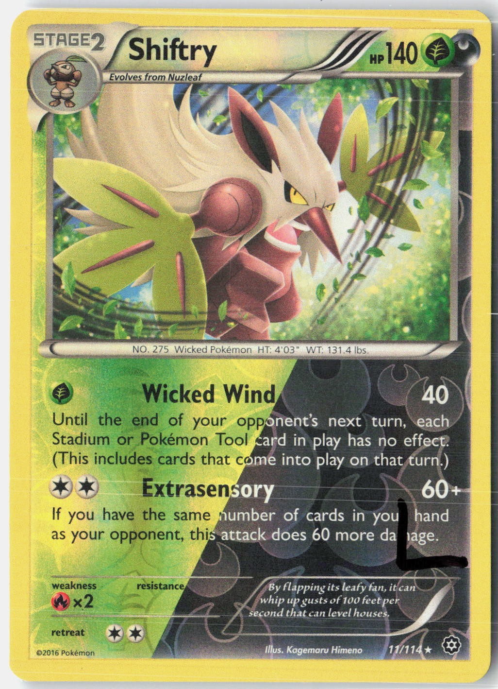 Shiftry 11/114 Rare Steam Siege Pokemon Reverse Holo Lightly Played