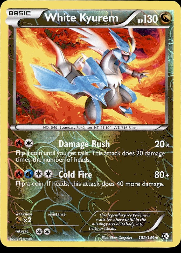 White Kyurem 102/149 Rare Boundaries Crossed Pokemon Reverse Holo LP