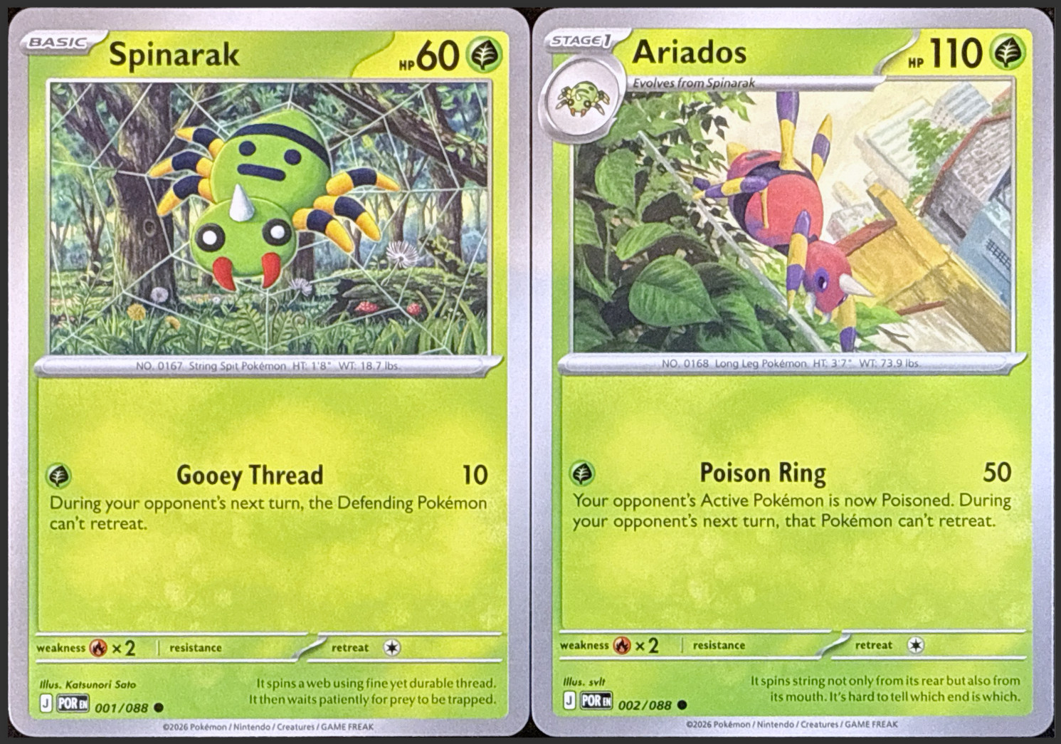 Spinarak – 001/088 + Ariados – 002/088 – Evolution Set – NM/M