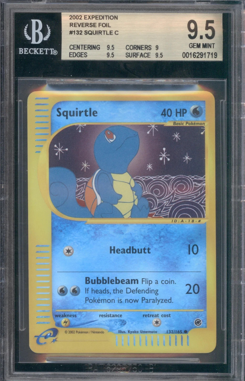 2002 Pokemon Expedition #132 Squirtle Reverse Foil BGS 9.5 (Pop 3, None Higher)