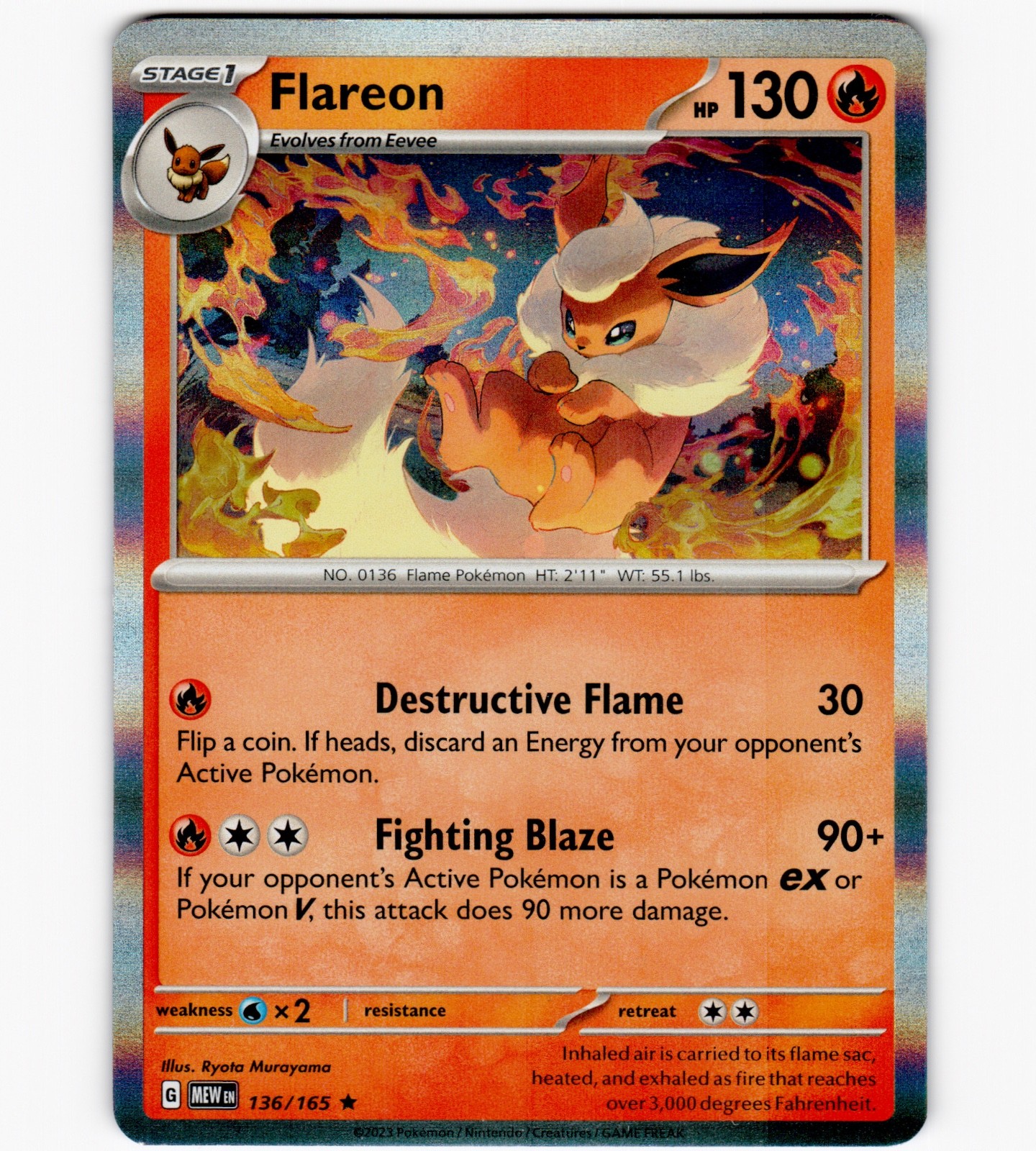 Flareon Rare Holo SV: Scarlet & Violet 151 136/165 Ryota Murayama NM-LP