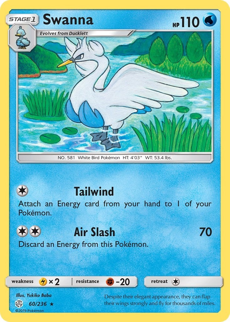 Pokemon Swanna Rare 60/236 SM – Cosmic Eclipse Reverse Holofoil NM