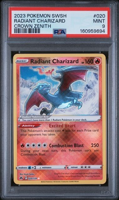 POKEMON RADIANT CHARIZARD 020/159 SWORD & SHIELD CROWN ZENITH 2023 PSA 9