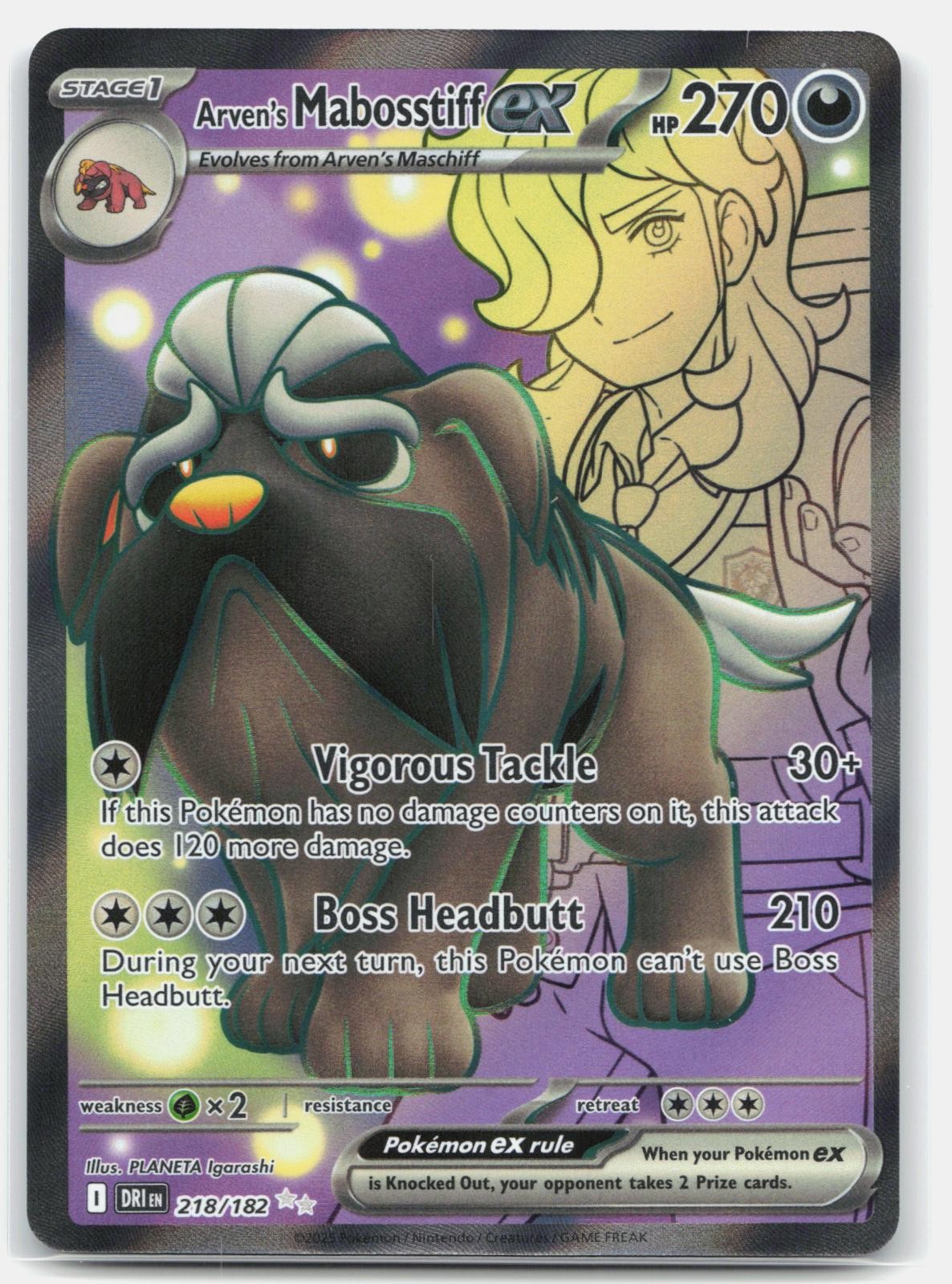 Arven’s Mabosstiff ex 218/182 Ultra Rare Destined Rivals Pokemon Holo LP