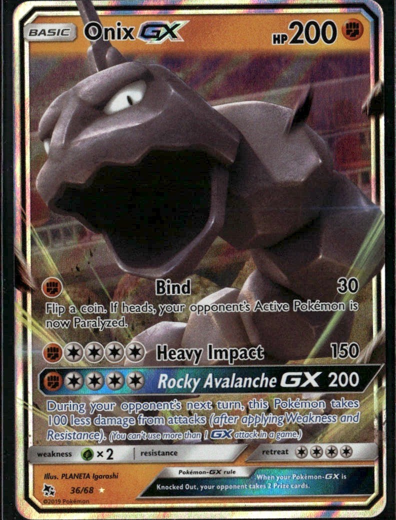 Onix GX Ultra Rare Hidden Fates 36/68 Fighting Holo Pokemon Card