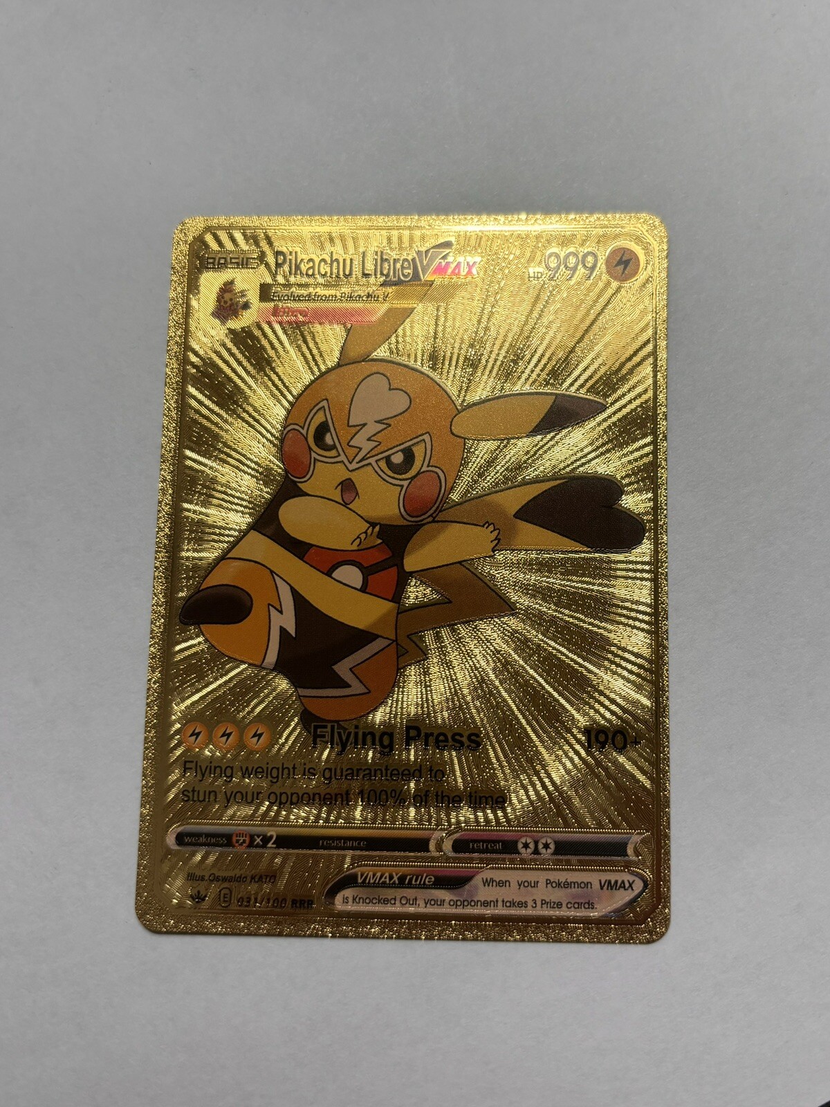Pikachu Libre Vmax Cosplay Gold Foil Fan Art Display Card 999HP NM