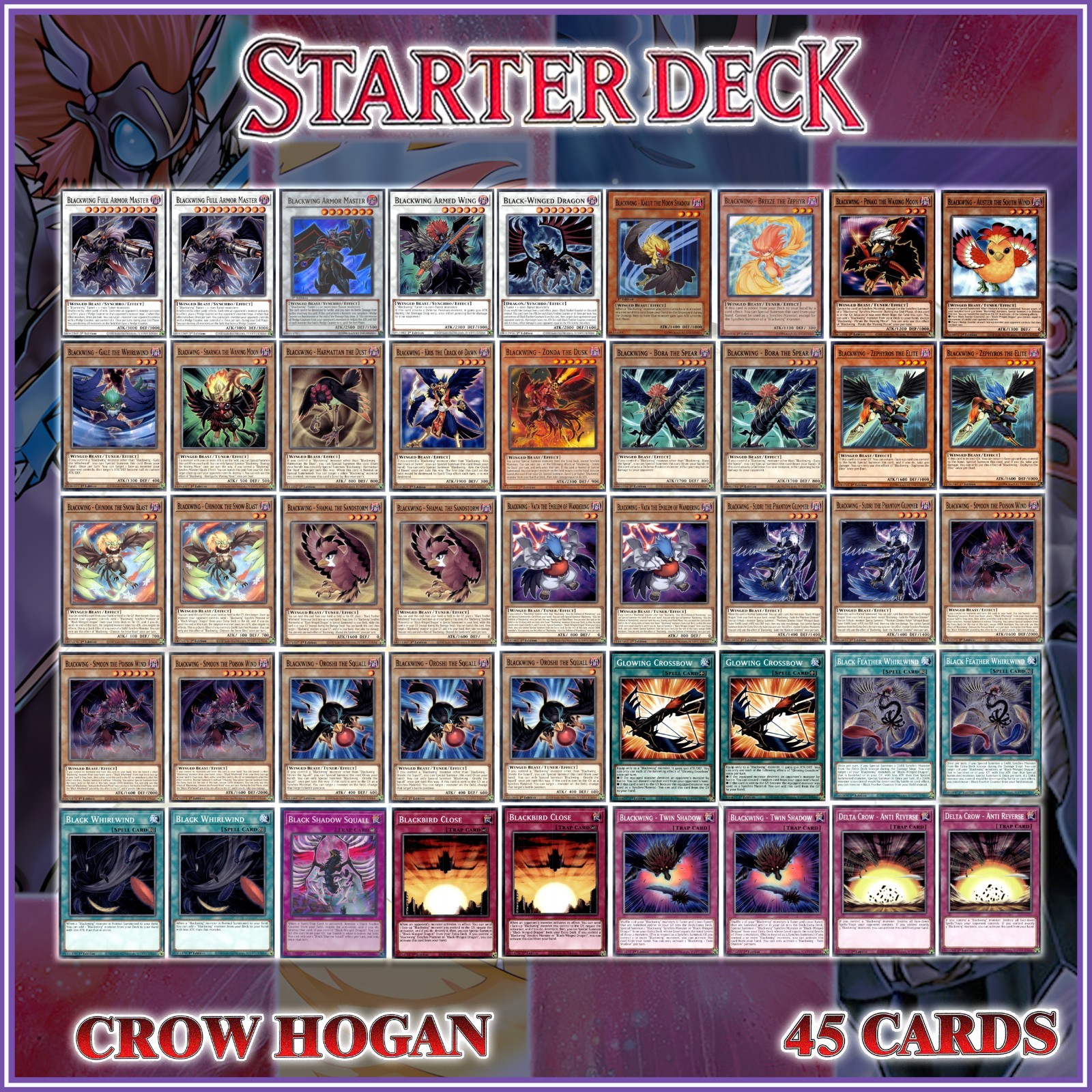 Full Armor Master Blackwing Deck Crow Hogan Yu-Gi-Oh Starter Complete Deck 40+