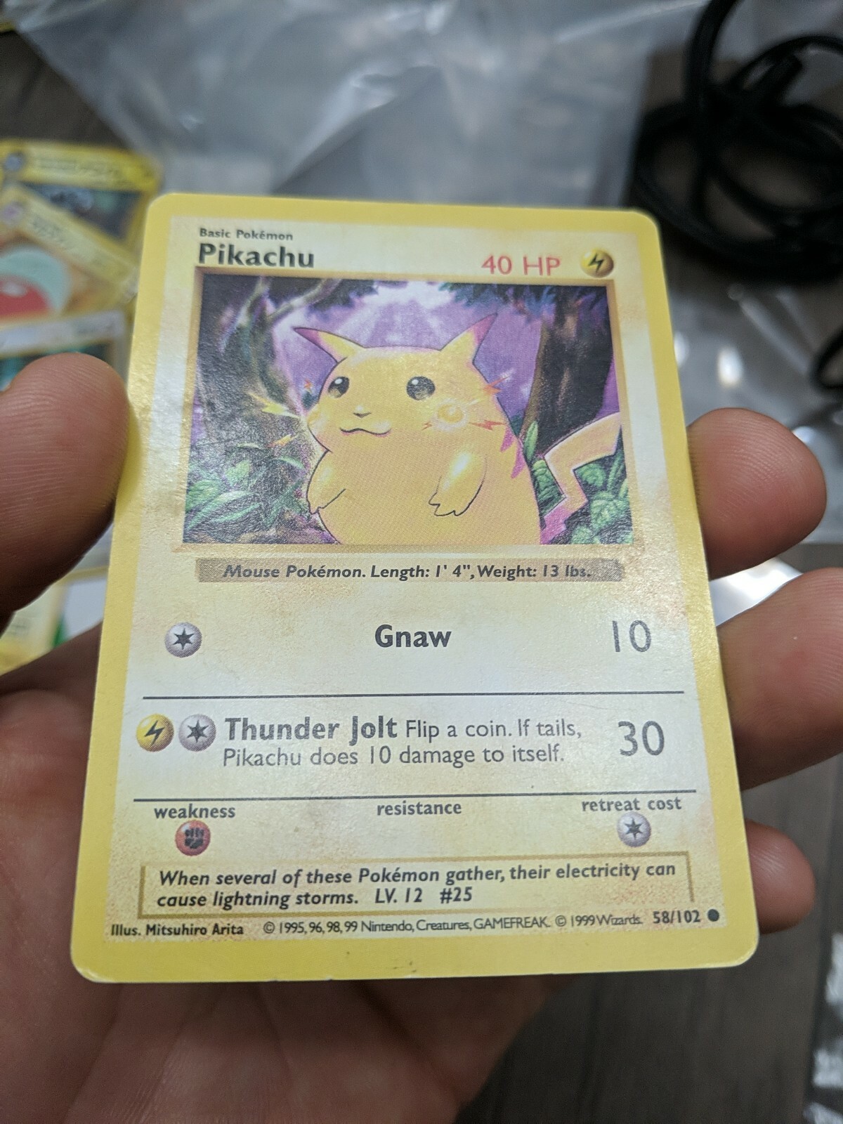 Pokemon Pikachu Yellow Cheeks 58/102 Shadowless Base Set Moderately Played
